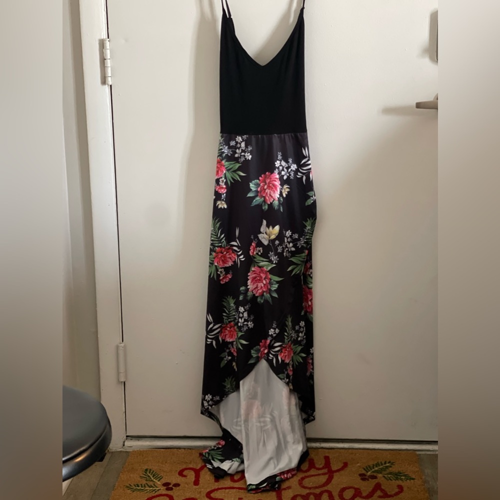 High Low Dress / Floral Print pink, green, black / Tank Dress